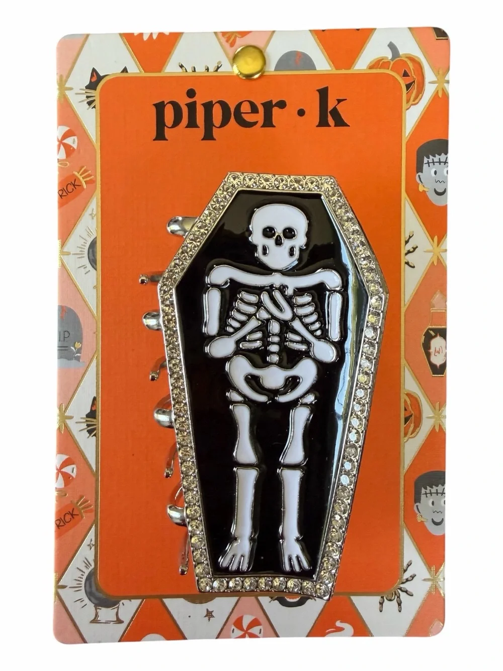 Piper K • Coffin Skeleton Halloween Hair Clip - Black & White